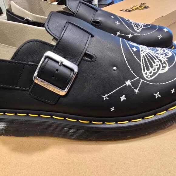 Dr. Martens Jorge II Celestial Moth Embroidered Black Leather Mules Men's Sz 12 - Picture 3 of 10